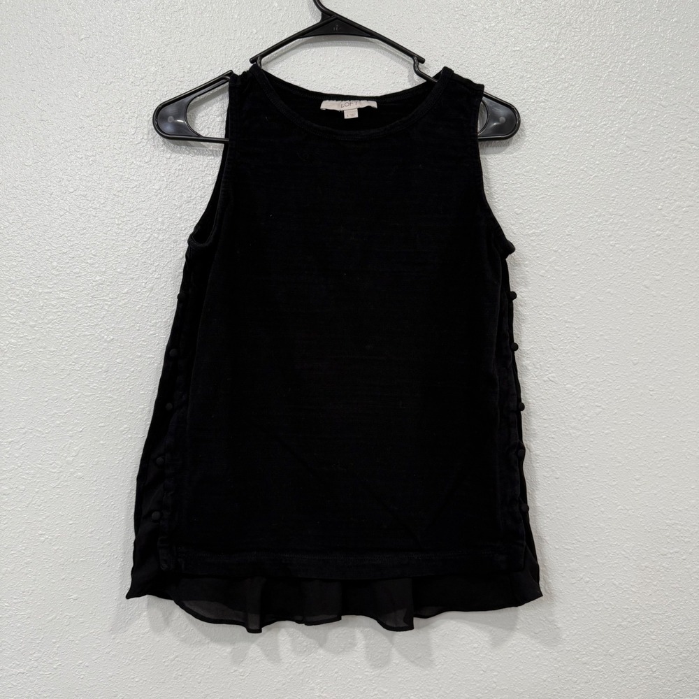 LOFT Black Sleeveless Button Detail Sheer Hem Top Womens‎ Size Small